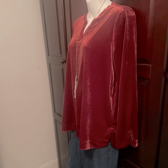 Knit Velvet Split Neck Pullover Top - Picture 6 of 8